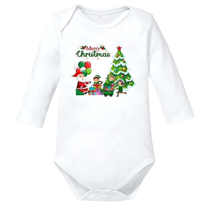 Fehér gyermek body, Fehér karácsony, Boldog karácsonyt, pamut, Fehér