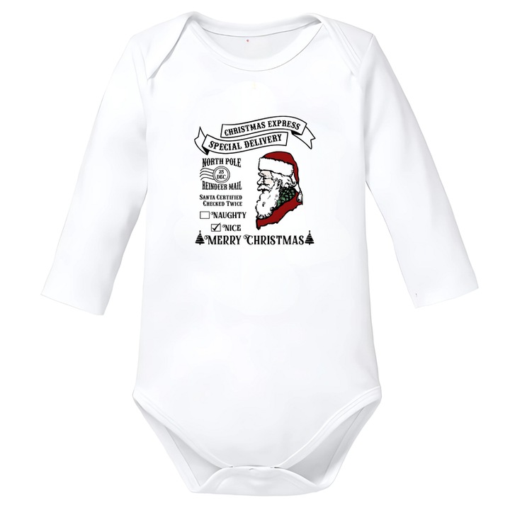 Fehér gyermek body Merry Christmas fehér pamut, Fehér