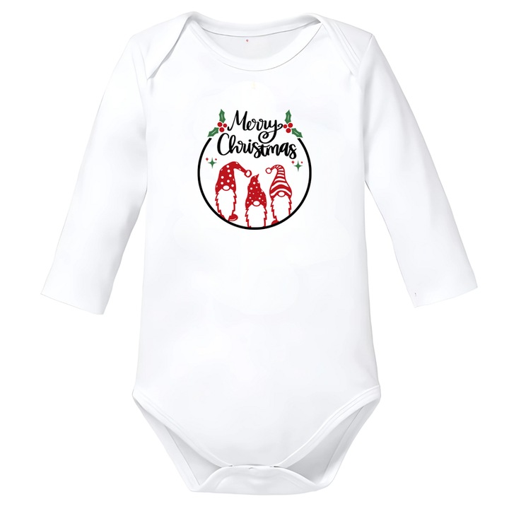 Gyerek body Merry Christmas fehér pamut fehér karácsony, Fehér