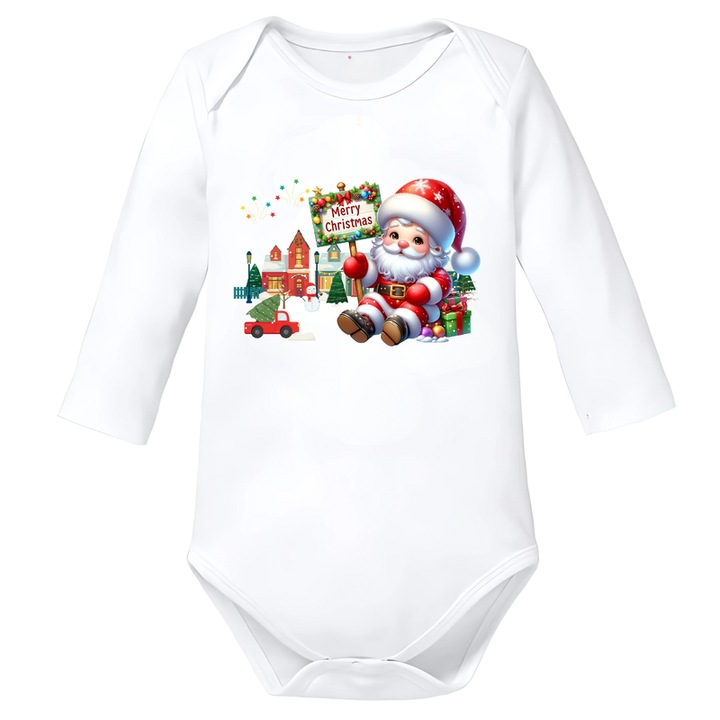 Fehér pamut baba body, Merry Christmas, Fehér