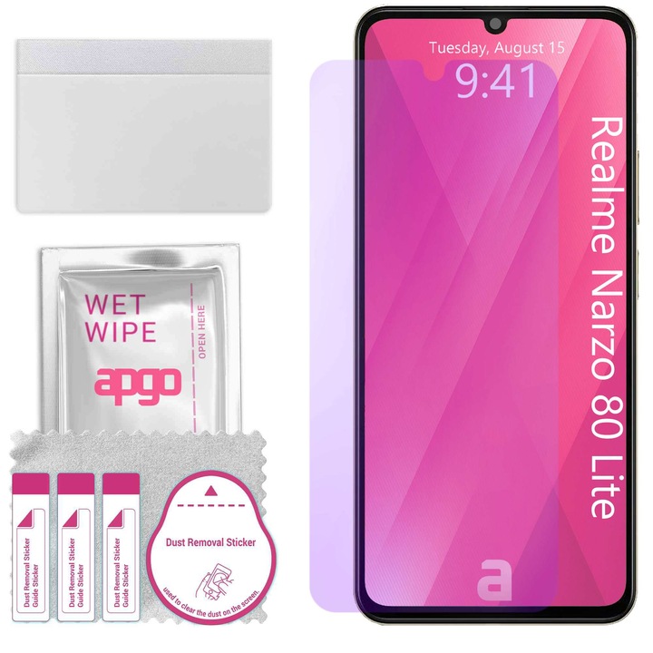 apgo ANTI-BLUE защитно стъкло за Realme Narzo 80 Lite – хибридно стъкло, протектор за екран, гланцово, професионално гъвкаво хибридно стъкло, 9H, пълно лепене
