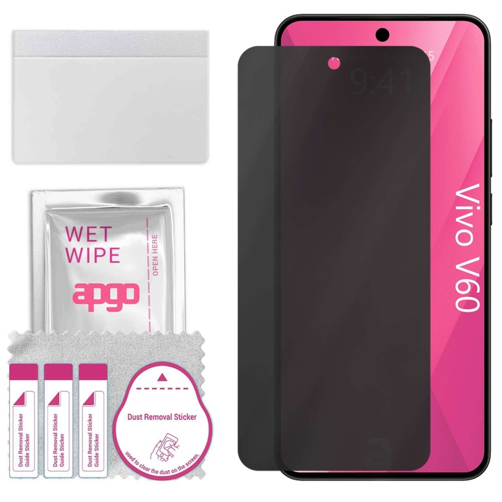 Folie de protectie PRIVACY apgo pentru Vivo V60 – efect anti-spionaj, hidrogel, full glue, 5D, mat, ultra-subtire