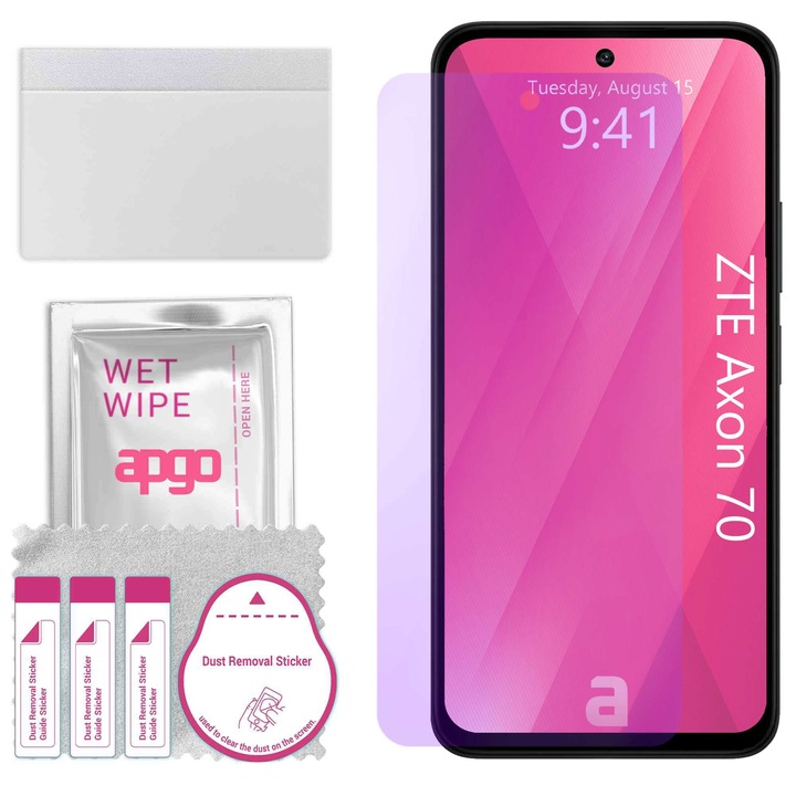 apgo ANTI-BLUE защитно стъкло за ZTE Axon 70 – хибридно стъкло, протектор за екран, гланцово, професионално гъвкаво хибридно стъкло, 9H, пълно лепене