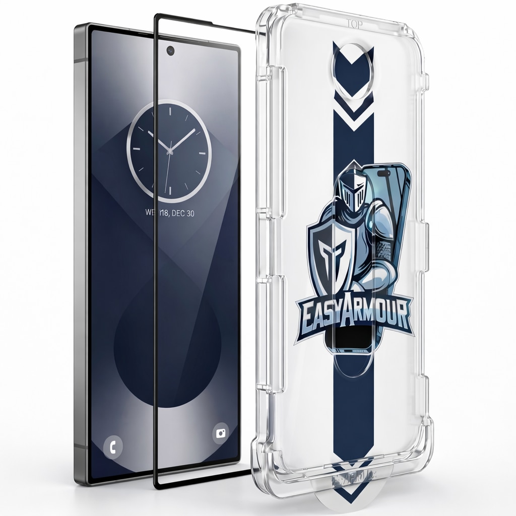 Set 2 Folii Sticla EasyArmour cu Aplicator pentru Samsung Galaxy S24 Plus / 25 Plus, Instalare Usoara Fara Experienta, Margini Negre 3D, Full Glue, Sticla Securizata 9H, Protectie Ecran Anti-Soc, Kit Montaj Inclus, Fara Bule