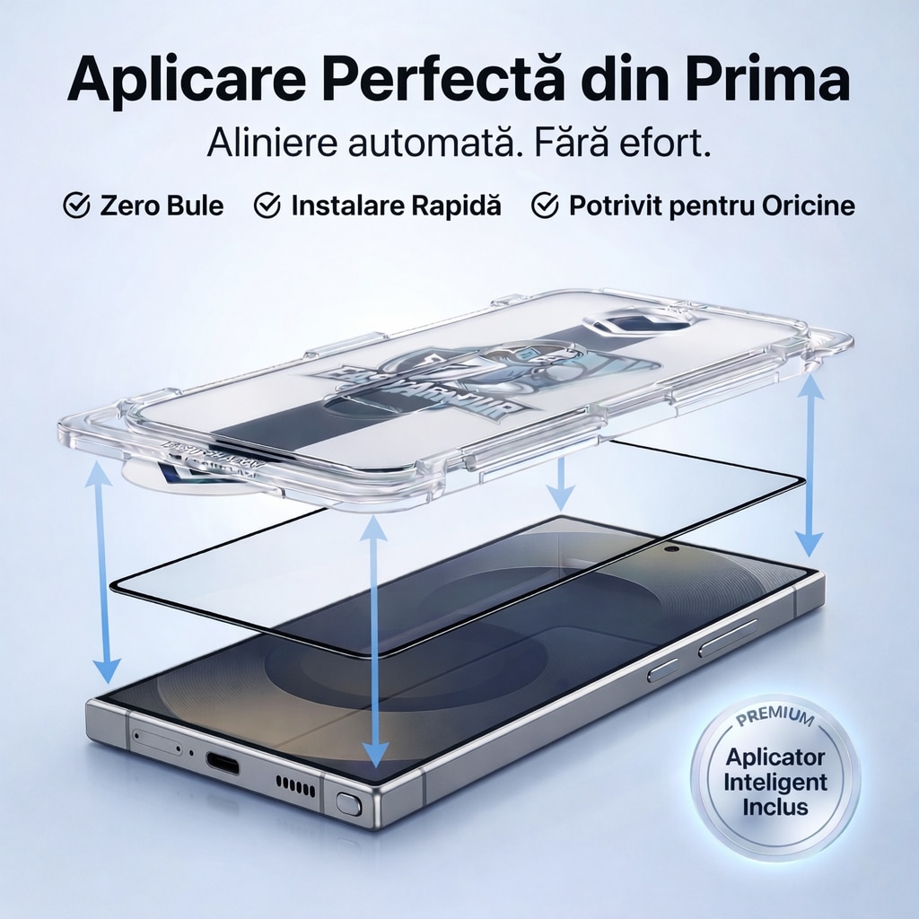 Set 2 Folii Sticla EasyArmour cu Aplicator pentru Samsung Galaxy S24 Plus / 25 Plus, Instalare Usoara Fara Experienta, Margini Negre 3D, Full Glue, Sticla Securizata 9H, Protectie Ecran Anti-Soc, Kit Montaj Inclus, Fara Bule