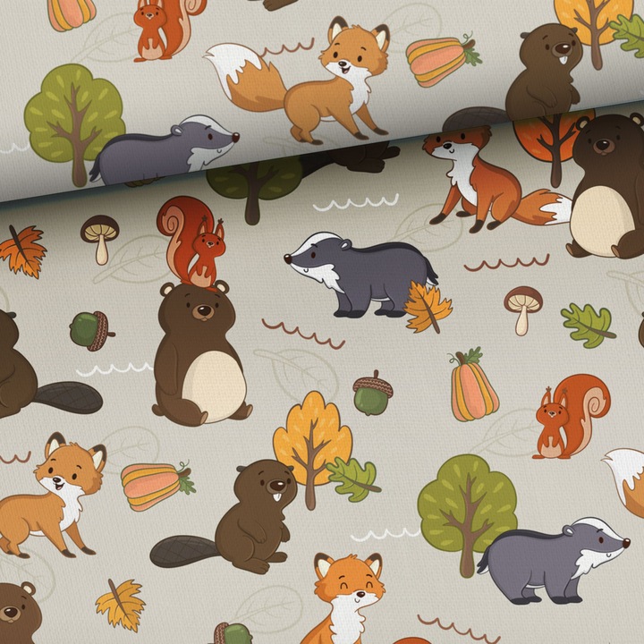 Material textil, Bumbac imprimat Padure fericita, bumbac 100%