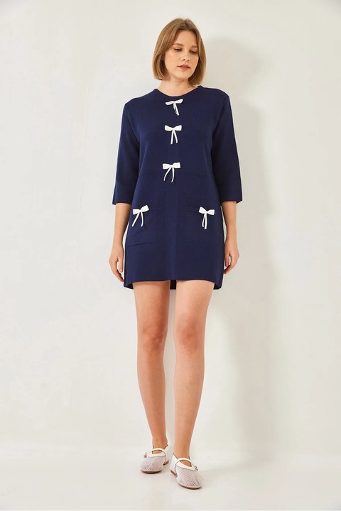 Kotott ruha, Bianco Lucci, texturalt masnival, kotott, Tengerkék, S-M