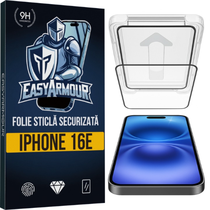Стъклено фолио със смарт апликатор, съвместимо с Apple iPhone 16E – лесно поставяне за 5 секунди, първокласно качество, висока твърдост 9H, закалено стъклено фолио, против пръстови отпечатъци, професионален 3D протектор за екран на телефон, EasyArmour