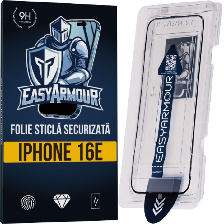 Комплект от 2 стъклени фолиа със смарт апликатор EasyArmour, съвместими с Apple 16E, лесно поставяне за 5 секунди, висока твърдост 9H, фолио от закалено стъкло, против пръстови отпечатъци, професионално 3D защитно фолио за екран на телефон