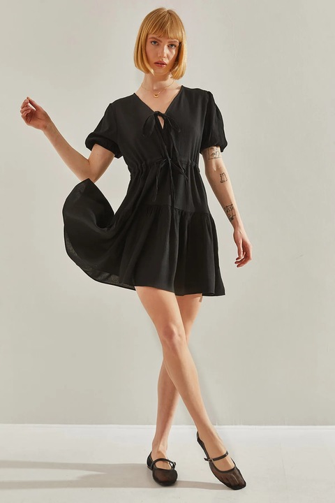 Rochie mini, HiCCUP, decolteu in V, funda, negru, poliester-bumbac, M INTL