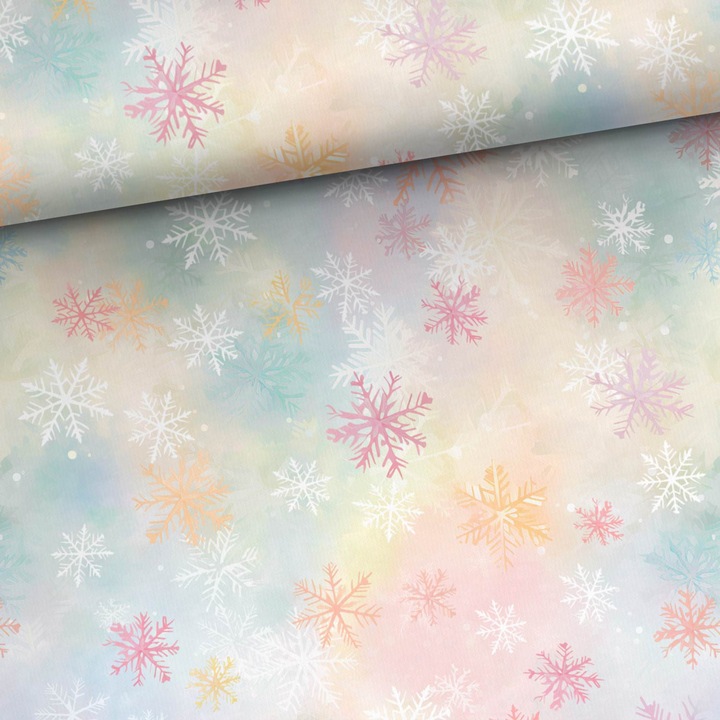 Material textil, Tricot french terry, Tricot trening imprimat Fulgi de zapada pastel, bumbac 95%, elastan 5%