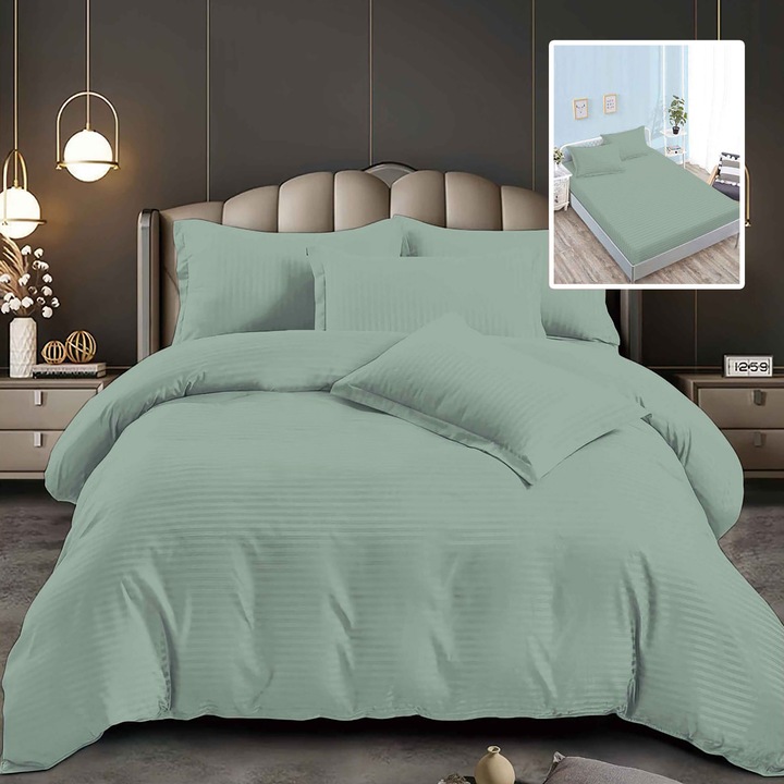 Lenjerie de pat damasc policoton Ralex Pucioasa, 6 piese, multicolor, husa universala 160x200x24 cm si 180x200x24 cm