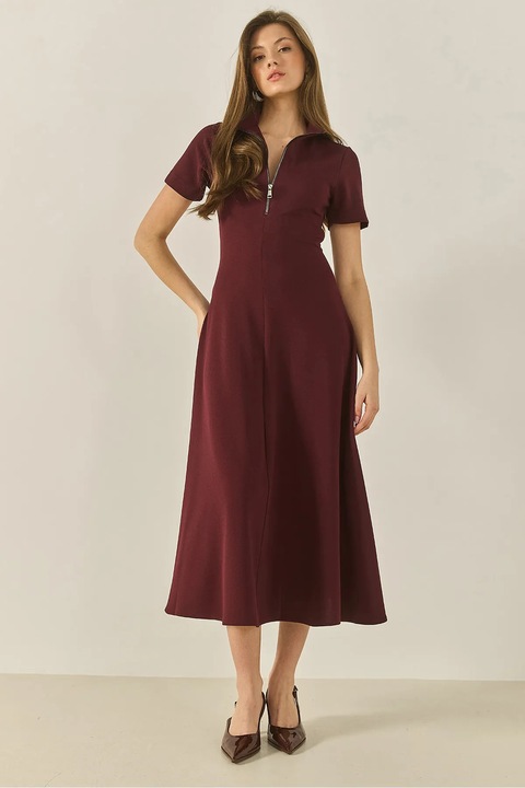 Rochie midi mulata HiCCUP, guler cu fermoar, rosu, poliester-elastan, S INTL