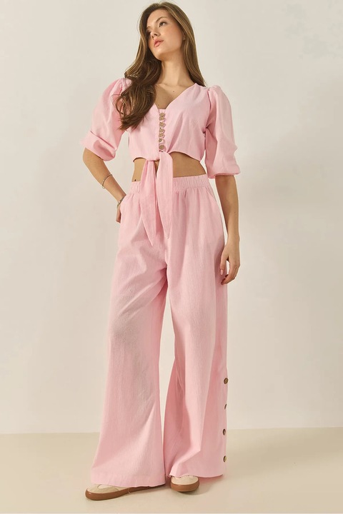 Compleu dama HiCCUP, decolteu in V, bumbac, croiala larga, roz