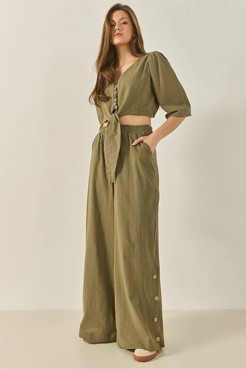 Compleu dama HiCCUP, decolteu in V, bumbac, croiala larga, verde