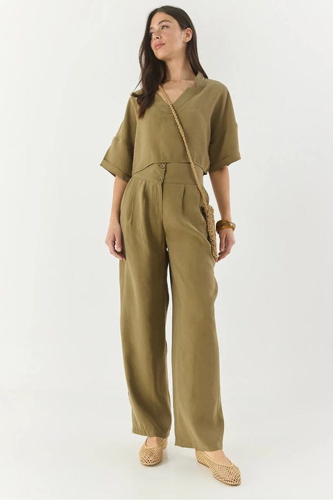 Compleu dama, HiCCUP, decolteu in V, modal/poliester, verde