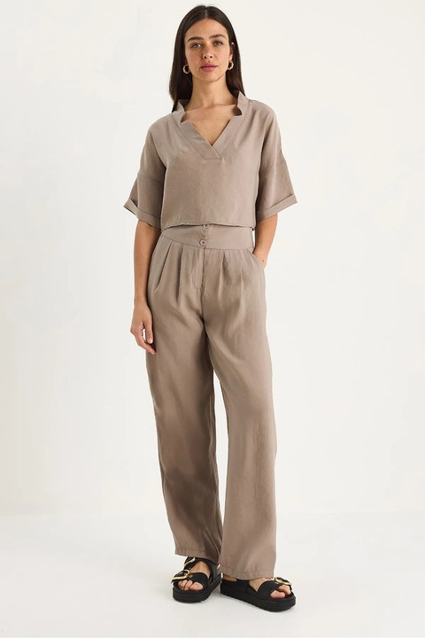 Compleu dama, HiCCUP, decolteu in V, modal/poliester, maro, M INTL