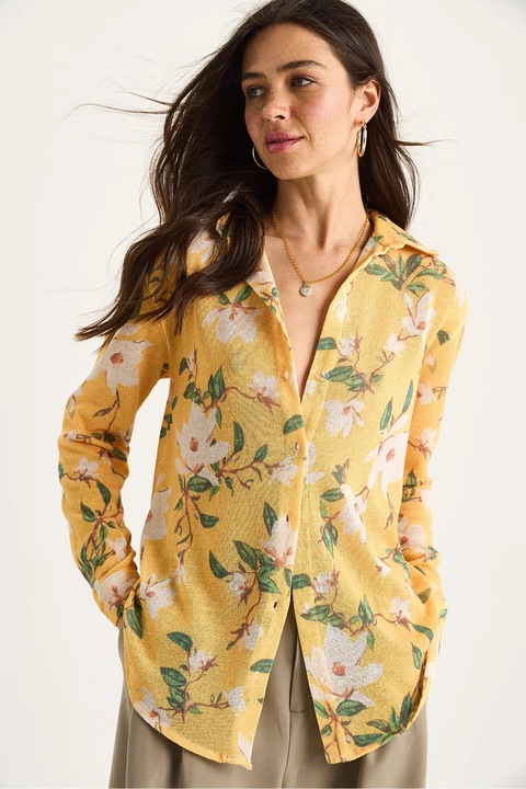 Női ing, HiCCUP, virágmintával, sárga, pamut, S INTL