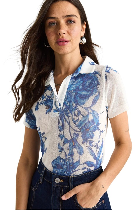 Tricou polo dama, HiCCUP, Bumbac/Lycra, Alb/Albastru