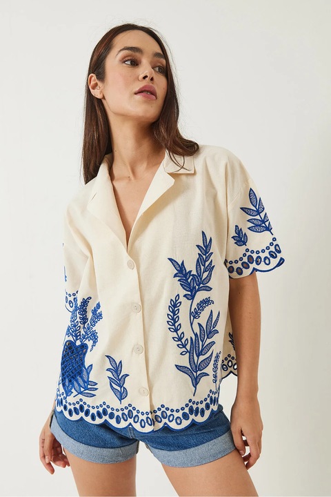 Camasa dama HiCCUP LUCCI, din bumbac, cu maneci lungi, albastru