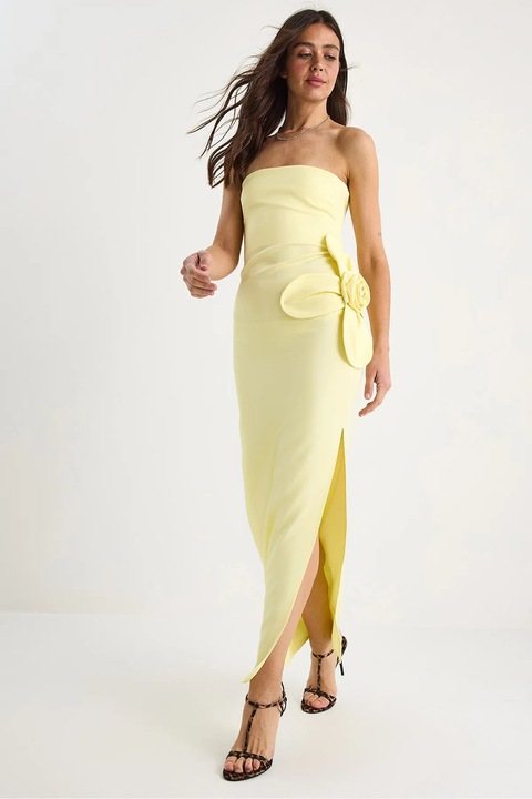 Rochie maxi dama, HiCCUP, fara bretele, poliester/elastan, galben