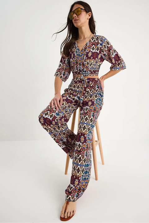 Set doua piese, HiCCUP, crop cu decolteu in V, rosu, viscoza