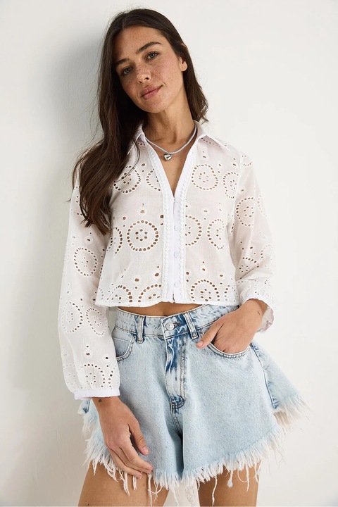 Rövid ujjú ing, HiCCUP, hímzett, fehér, poliészter