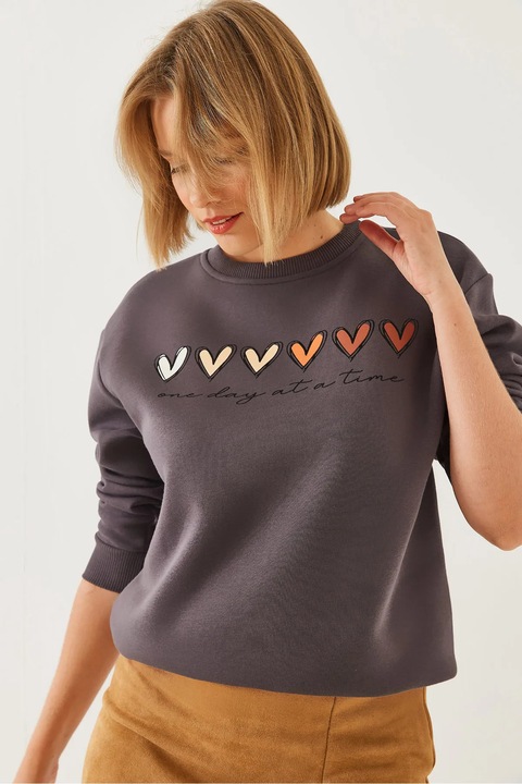 Hanorac dama, HiCCUP, guler rotund, model cu inima, gri, bumbac, S INTL