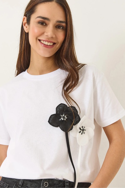 Tricou dama, HiCCUP, imprimeu floral, alb, bumbac