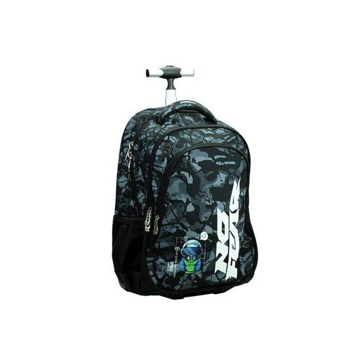 Ghiozdan Back Me Up Trolley No Fear Robot, 2 compartimente, ergonomice, 48x33x28cm, material textil