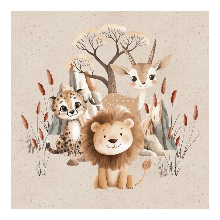 Material textil, Panou din tricot french terry 40x50 cm Sawanna Prieteni, bumbac 95%, elastan 5%