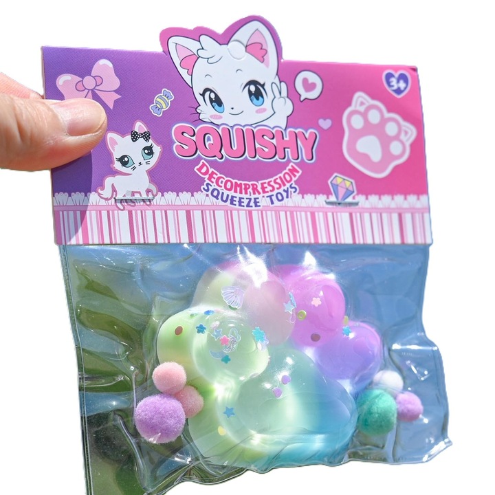 Jucarie Antistres Squishy Flippy, Labuta de Pisica, Revenire Lenta, Multicolor, 7.5x6cm