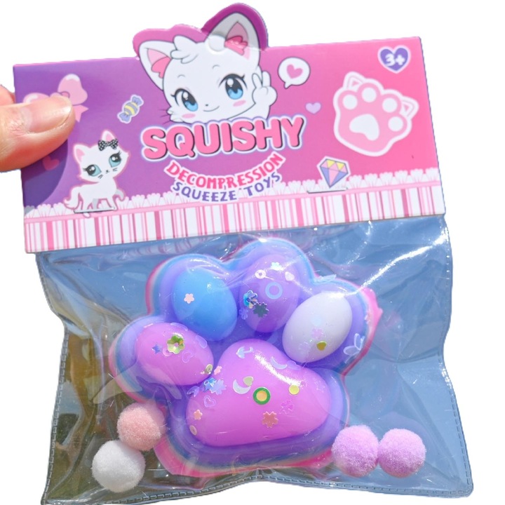 Jucarie antistres Squishy, Flippy, labuta de pisica, revenire lenta, multicolor, 7.5x6cm