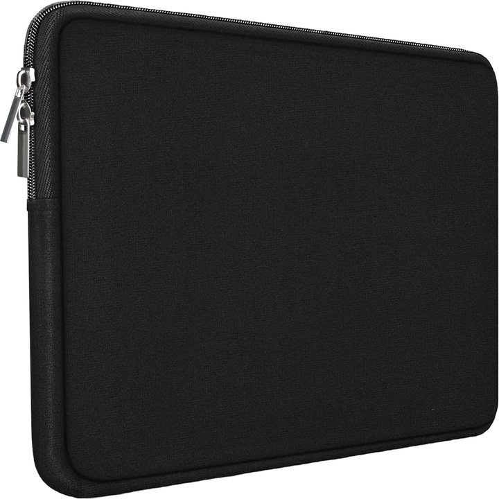 Husa de Protectie Laptop/Tableta, din Neopren, Dimeniune maxima 15,6 Inch, Fermoar, Rezistenta la Stropire/Burete moale impotriva socurilor, Negru, General Store®