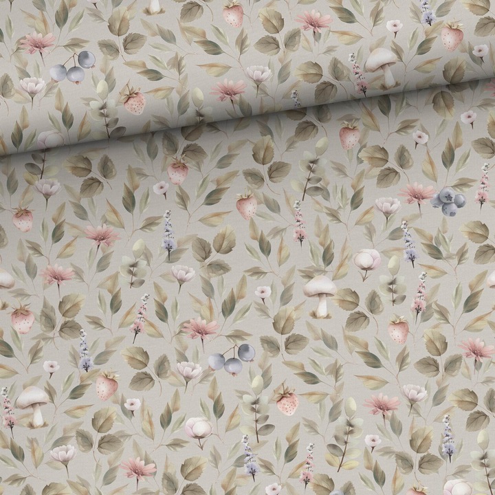 Material textil, Tricot french terry, Tricot trening imprimat Combi capsuni de padure, bumbac 95%, elastan 5%