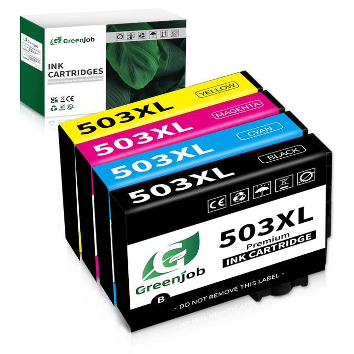 Greenjob 503XL patronok Epson 503 Multipackhoz, kompatibilis az Epson Expression Home XP-5200 XP-5205 XP5200 XP5205 és Workforce WF-2960 WF-2965 WF2960 WF2965 WF-2960DWF WF-2965DWF nyomtatókkal (4 darabos csomag)