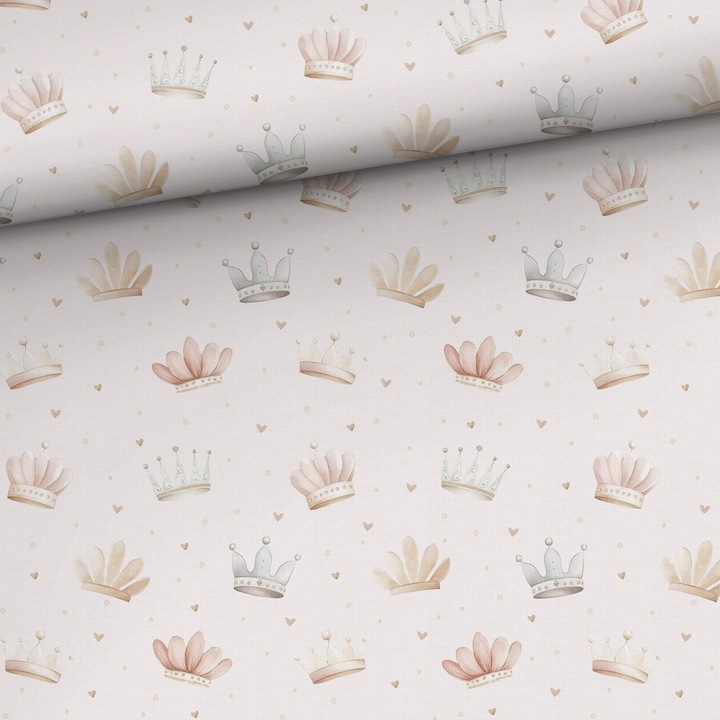 Material textil, Tricot french terry, Tricot trening imprimat Coroane, bumbac 95%, elastan 5%