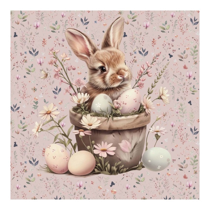 Material textil, Panou din tricot french terry 40x50 cm Iepurele de Paste, bumbac 95%, elastan 5%