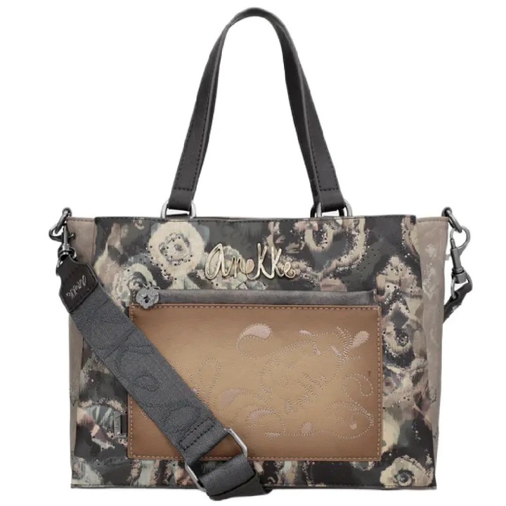 Geanta dama Anekke Manifesto, bej/negru, 29x21x13cm, doua manere, curea reglabila