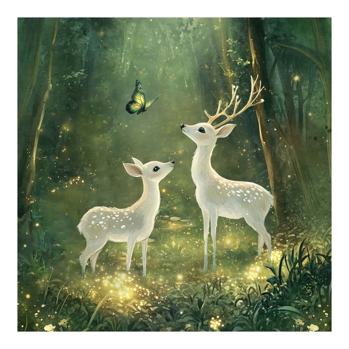 Material textil, Panou din tricot french terry 40x50 cm Cerb de poveste, bumbac 95%, elastan 5%