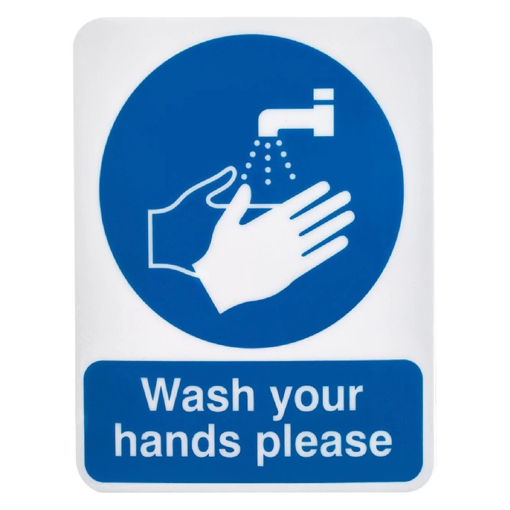 Semn autoadeziv „Va rugam sa va spalati pe maini”, 14x18 cm