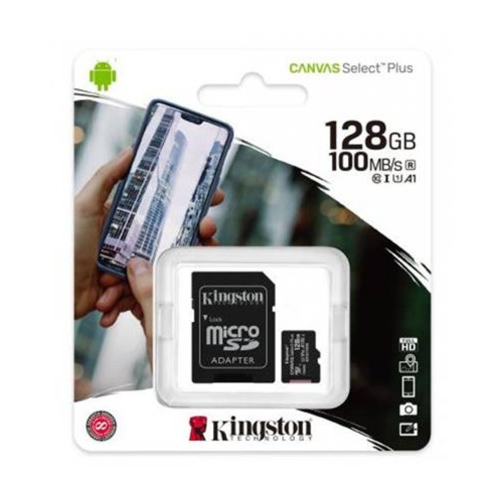 MicroSDXC, Карта памет KINGSTON, UHS-1, клас 10, Адаптер, 128GB