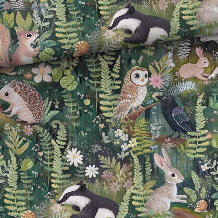 Material textil, Tricot french terry, Tricot trening imprimat Soapta padurii, bumbac 95%, elastan 5%