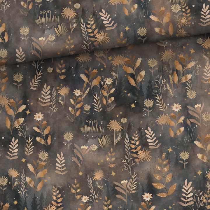 Material textil, Tricot french terry, Tricot trening imprimat Combo padure de aur, bumbac 95%, elastan 5%