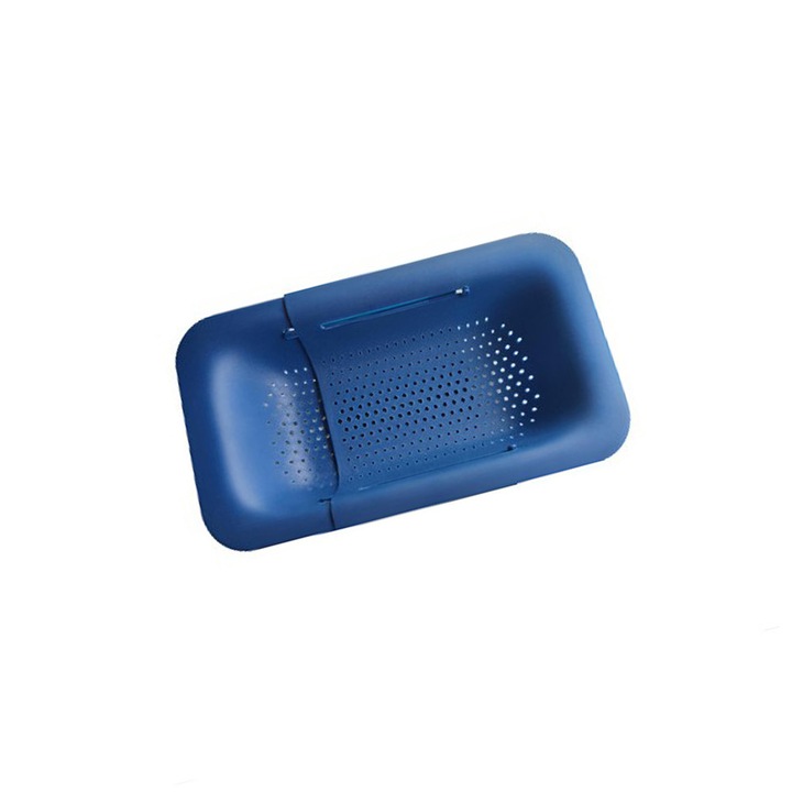 Кошница за отцеждане на плодове и зеленчуци за домашна употреба, Comando Home, Филтър с отвори за отцеждане, Разтегателна, Телескопична конструкция, Размери 36x20x5 см, Синя