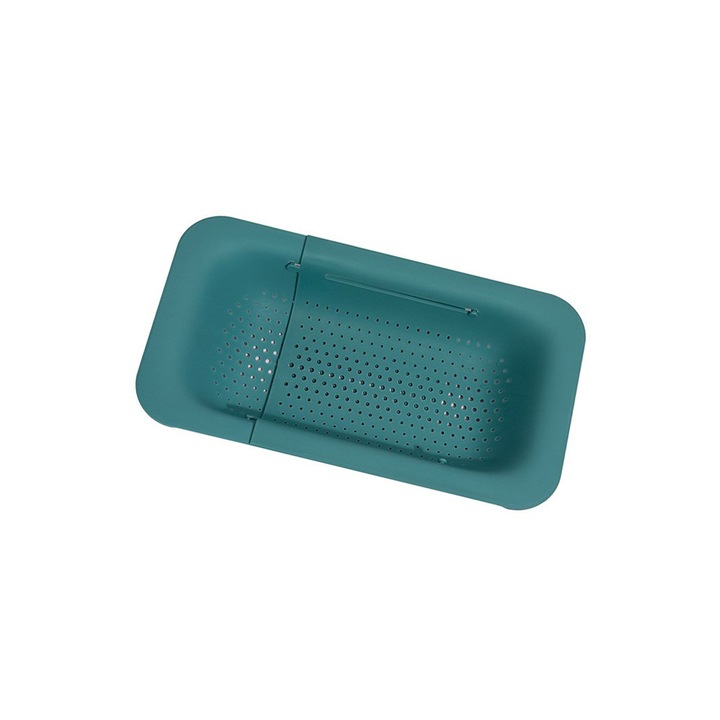 Кошница за отцеждане на плодове и зеленчуци за домашна употреба, Comando Home, Филтър с отвори за отцеждане, Разтегателна, Телескопична конструкция, Размери 36x20x5 см, Зелена