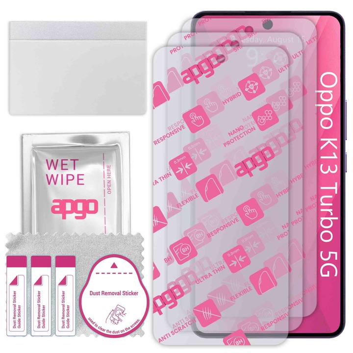 3x apgo Ultra-Clear Hybrid sticla protectoare compatibila cu Oppo K13 Turbo 5G, sticla nano flexibila, inlocuire excelenta pentru sticla temperata