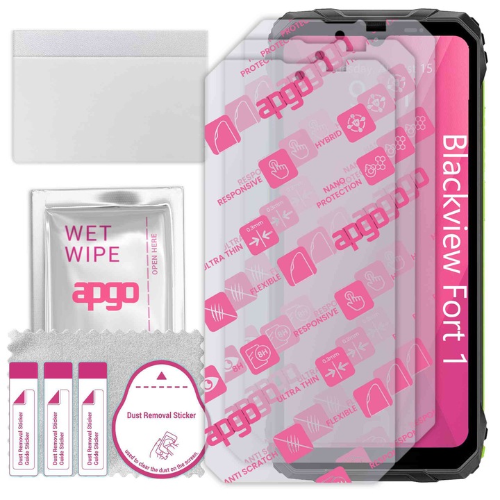 3x apgo Ultra-Clear Hybrid sticla protectoare compatibila cu Blackview Fort 1, sticla nano flexibila, inlocuire excelenta pentru sticla temperata