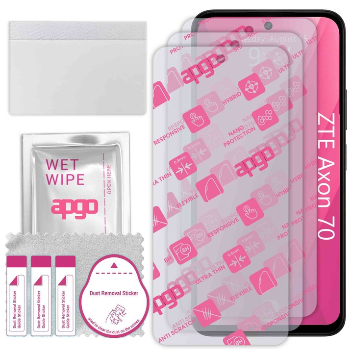 3x apgo Ultra-Clear Hybrid sticla protectoare compatibila cu ZTE Axon 70, sticla nano flexibila, inlocuire excelenta pentru sticla temperata
