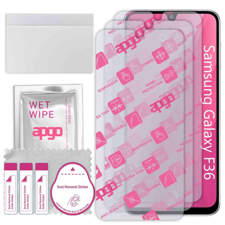 3x apgo Ultra-Clear Hybrid sticla protectoare compatibila cu Samsung Galaxy F36, sticla nano flexibila, inlocuire excelenta pentru sticla temperata